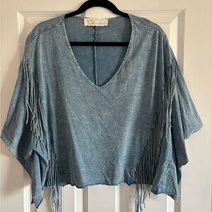 Vintage Havana Denim Blue Fringe Blouse